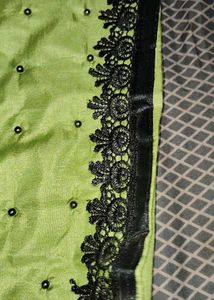 Lime Green Saree with Black Lace Border