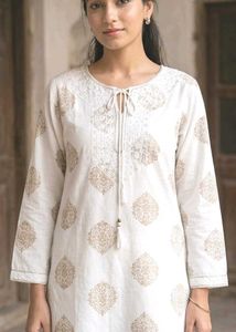 Elegant White Kurti with Gold Print