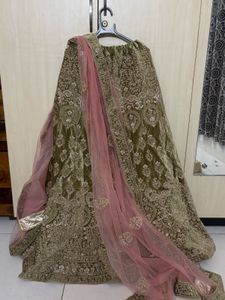 Embroidered olive velvet lehenga