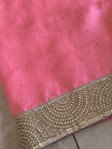 Elegant Pink Saree with Gold Border