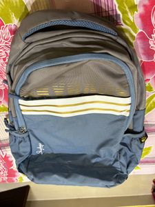 Stylish Blue &amp; Grey Backpack with Gold Accents