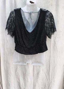 76209. Black Lace Back Tie Top