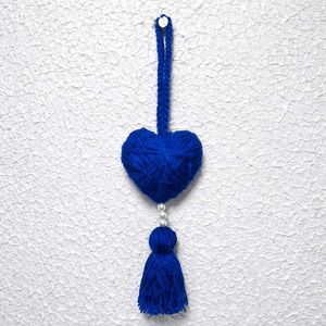 Handmade Blue Yarn Heart Tassel Decor