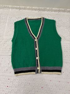 V-neck Green button-down knit sweater vest