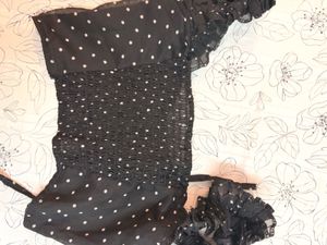 Black Polka Dot Smocked Crop Top