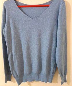 Sparkly Blue V-Neck Sweater