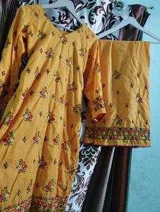 Pure Cotton Yellow Suit With Palazzo & Dupatta