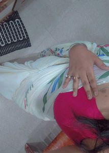 Elegant White Floral Print Saree