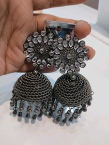 Oxidized Silver Jhumka Earrings