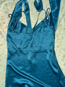 Stunning Teal Satin Maxi Dress
