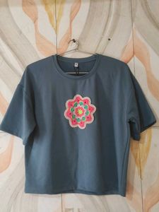 Cute Floral Embroidered Oversized T-Shirt