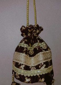 Elegant Brown &amp; Gold Drawstring velvet potli