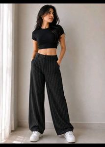 Black high waist Wide leg Pinstripe pants