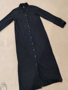 Black Acid Wash Denim Maxi Shirt Dres