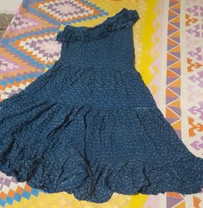 Blue Floral One-Shoulder Ruffle Dress