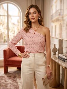 Chic One-Shoulder Pink Printed Top