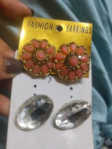 Elegant Coral & Crystal Earrings Set