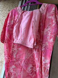 Vibrant Pink Floral Kurta pant set