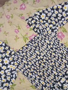 Daisy Print Smocked Square Neck Dress
