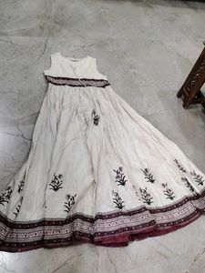 Cream Floral Print Ethnic Gown