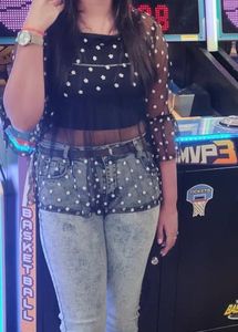 Sheer Polka Dot Bell Sleeve Top