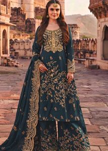 Elegant Embroidered Long Suit and Palazo