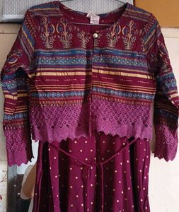 Maroon Polka Dot Dress with jacket