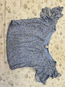 Blue Floral Top With frills