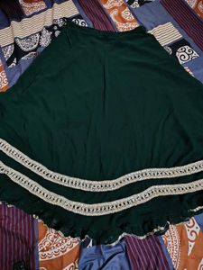 Elegant Green Ethnic Skirt with Silver Border