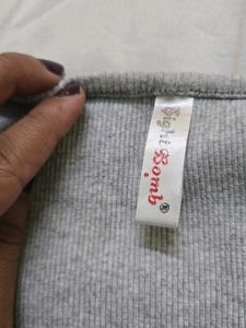 Grey V-Neck Long Sleeve Top