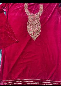 Embroidered Velvet Kurti N Bottom Set