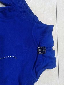 Blue Embellished turtle neck Tunic Top