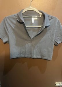 H&amp;M Grey Cropped Polo Top