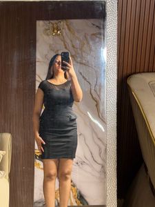 Chic Black Sheer Neckline Peplum Dress