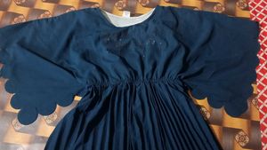 Navy Blue pleated butterfly sleeve dress for women