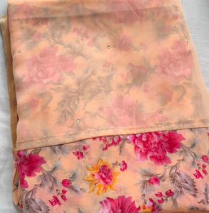 Peach Floral Saree with Embellishments
