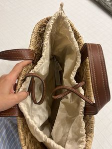 Straw Tote Bag with Leather Accents