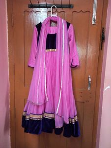 Pink &amp; Purple Anarkali Suit