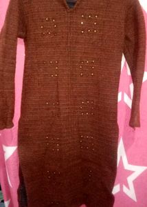 Stylish Brown Embellished Sweater Dress