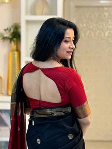 Elegant Black &amp; Red Saree