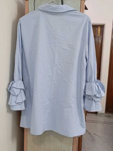 Light Blue Ruffle Sleeve Shirt