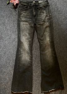 Washed Black Distressed Flare Jeans