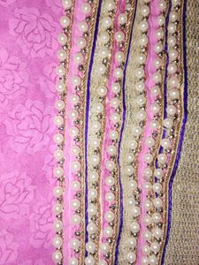 Elegant Pink Saree with Gold pearl Border✨💖💖💖💖