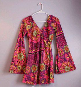7307. Groovy Retro Flower Print Dress
