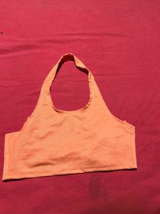 Halter Neck Tie Back Crop Top (Peach Orange)