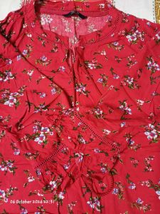 Red Floral Print Tunic Top