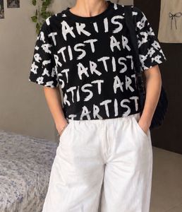 Trendy Black & White "ARTIST" Printed Stretchy Cro
