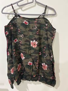 Camo Floral Cold-Shoulder Top