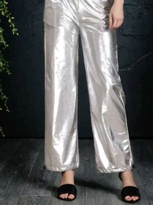 Silver Metallic Wide-Leg Pants