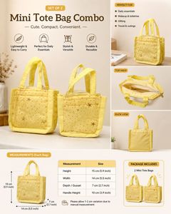Set of 2 Cute Yellow Mini Tote Bags
